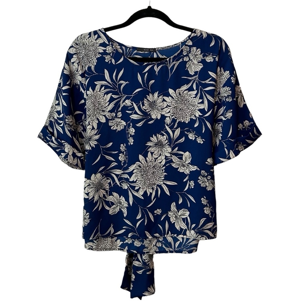 west kei julianne tie front cuffed sleeve blouse Sz Small Blue Floral Boho